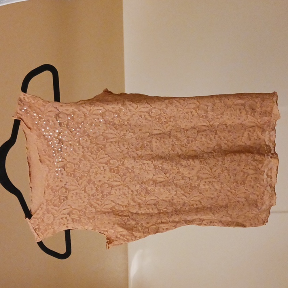 Delicate Semi Sheer Top. S. Tan. Sleeveless. Embellished w/Sparkly Crystals NWOT